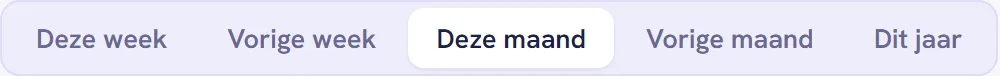 De vijf knoppen voor de periode van de rapportage, met Deze maand gekozen